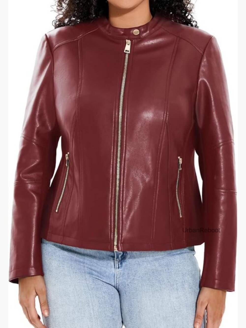 Womens Faux Leather Motorcycle Jacket Plus Size Biker Coat Zip Up Oversized